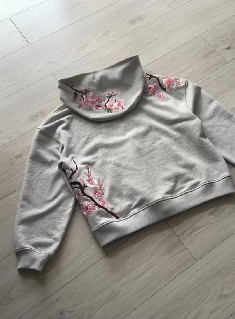 Y2K Vintage Oversized Cherry Blossom Embroidered Hoodie