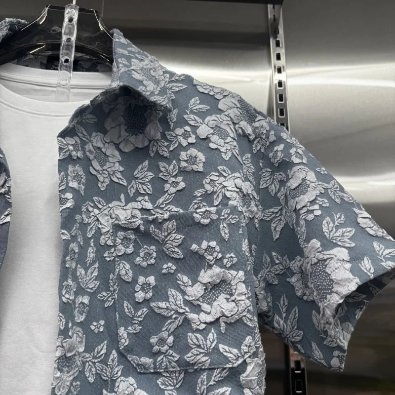 Ensemble décontracté d'été 2026 pour homme : chemise à manches courtes et short en jacquard gaufré, tenue 2 pièces légère