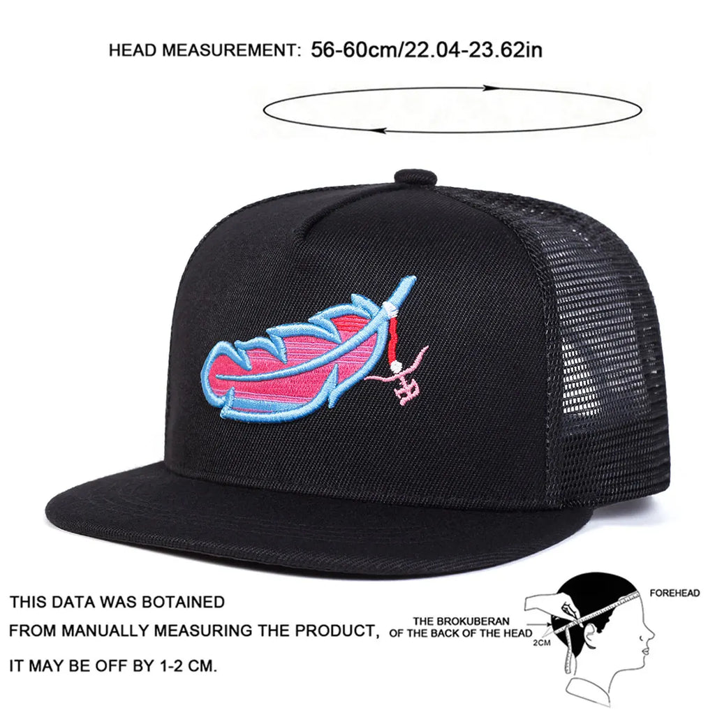 Chapeaux de filet de Hip-hop Unisexe Coloré Broderie Plume Printemps Été Réglable Décontracté Casquettes de Baseball Chapeau de Protection Solaire