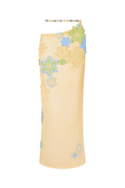 Colorful Flowers Embroidery Crochet Knitted Mini Dress Women Hollow Out Strap Backless Sleeveless Dresses Street Vacation Party