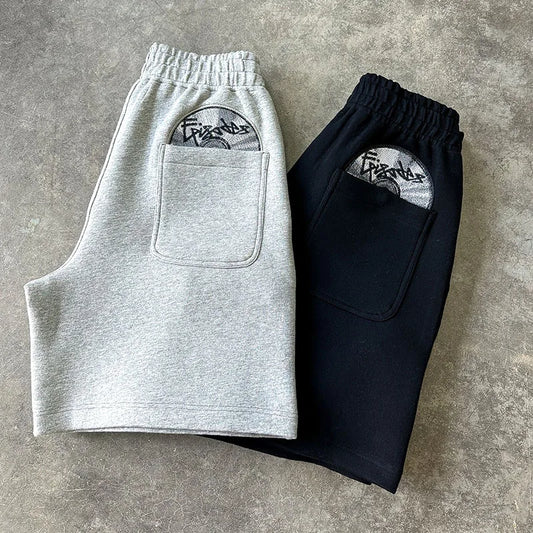 Shorts américains créatifs à motif CD brodé, coupe droite ample, style décontracté Y2K, hip-hop, streetwear pour l'été.