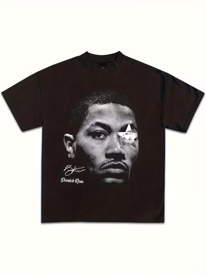 T-shirt com estampado retro de basquetebol, tecido macio e de alta qualidade, manga curta e corte regular, gola redonda com estampado num dos lados, ideal para todas as estações.
