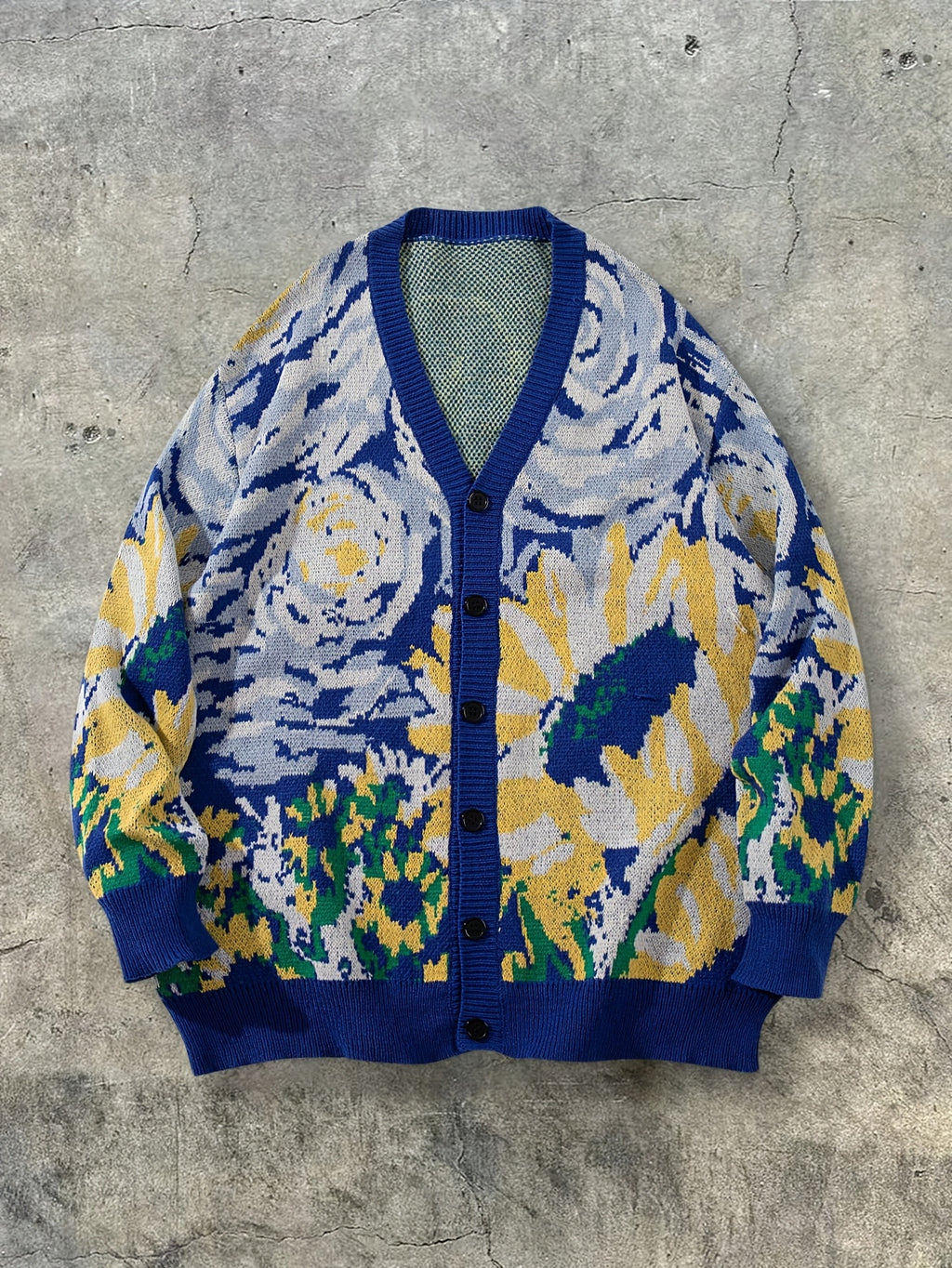 Nouveau pull unisexe décontracté pour hommes et femmes, idéal pour les trajets quotidiens, orné d'un motif abstrait inspiré des peintures à l'huile de Van Gogh, avec un design de cardigan à manches longues en maille.