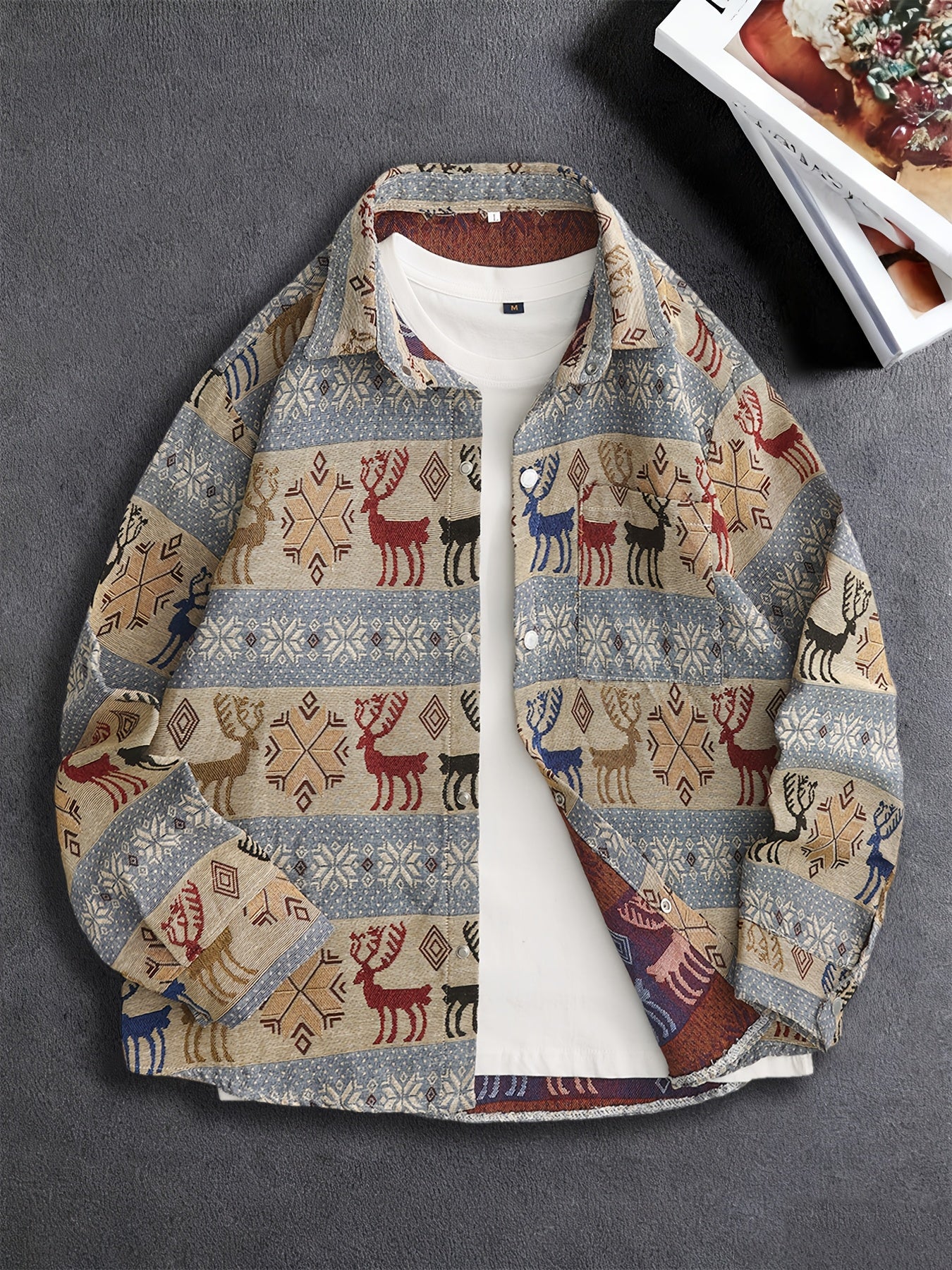 Veste Chemise Homme Vintage Américaine Ours Tissé, Chemise Décontractée Tendance Haut de Gamme pour l'Automne