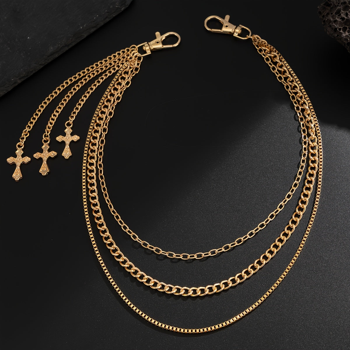 A Casual And Minimalist Style Cross Three-Layer Chain Pendant Pants Chain, Featuring a Trendy Retro Design Suitable for Everyday Parties, Making It a Versatile Gift for Men