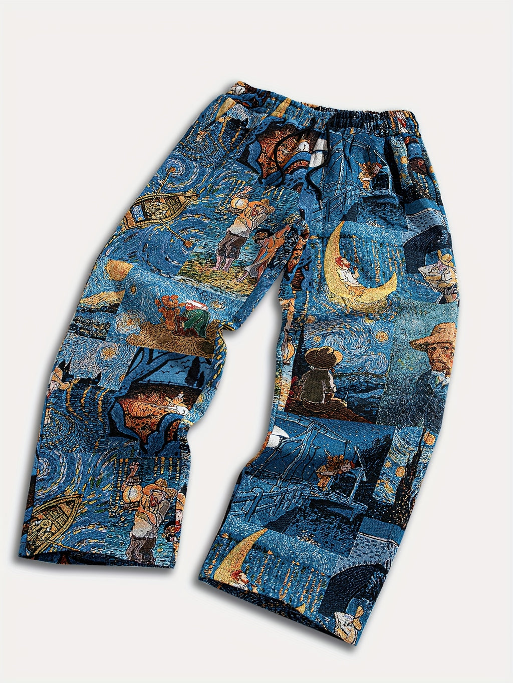 Pantalon décontracté pour homme, coupe droite, taille élastiquée avec cordon de serrage et poches - Tissu non extensible, coupe ample, confort toutes saisons, imprimé galaxie doré