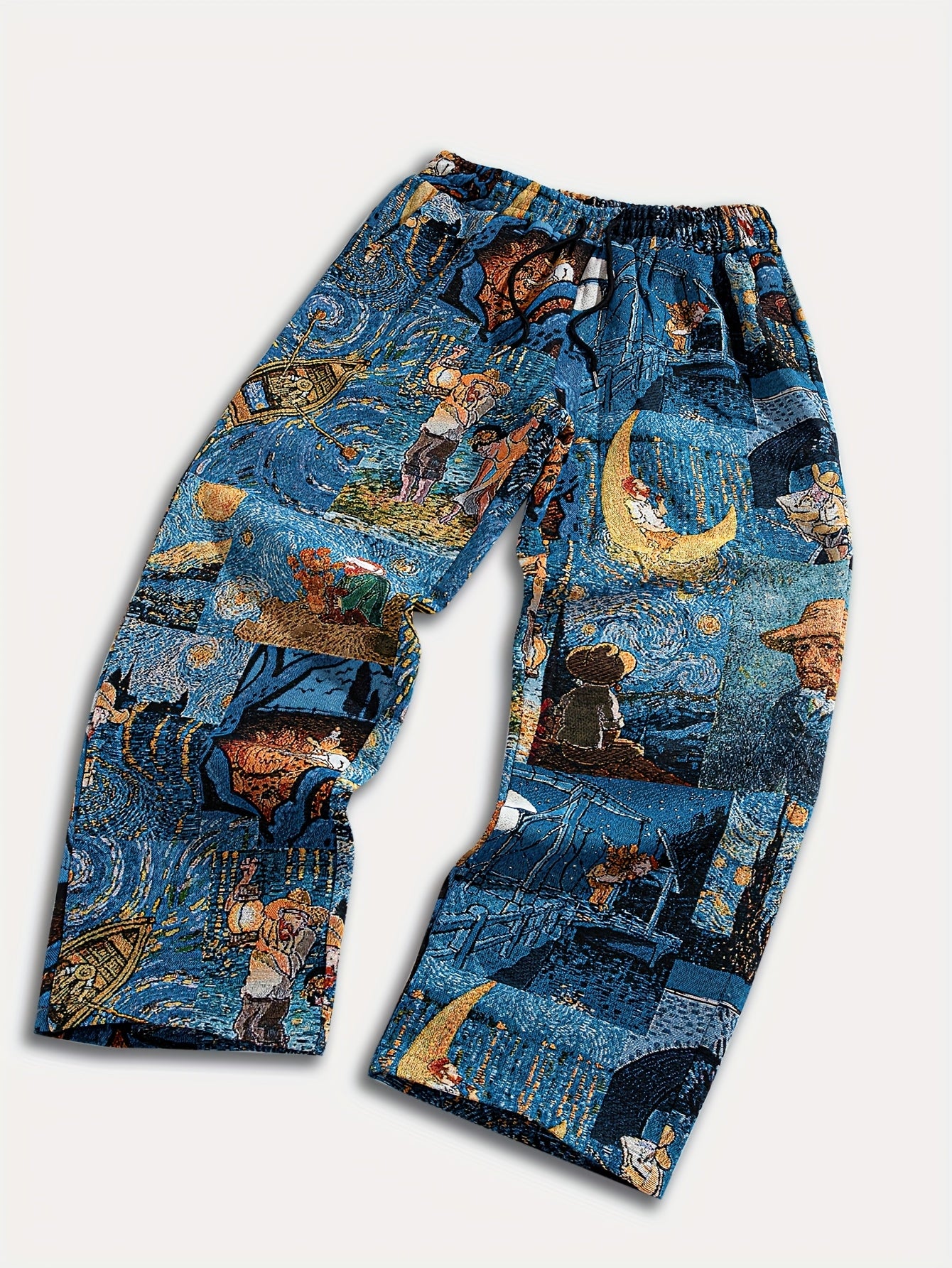 Pantalon décontracté pour homme, coupe droite, taille élastiquée avec cordon de serrage et poches - Tissu non extensible, coupe ample, confort toutes saisons, imprimé galaxie doré