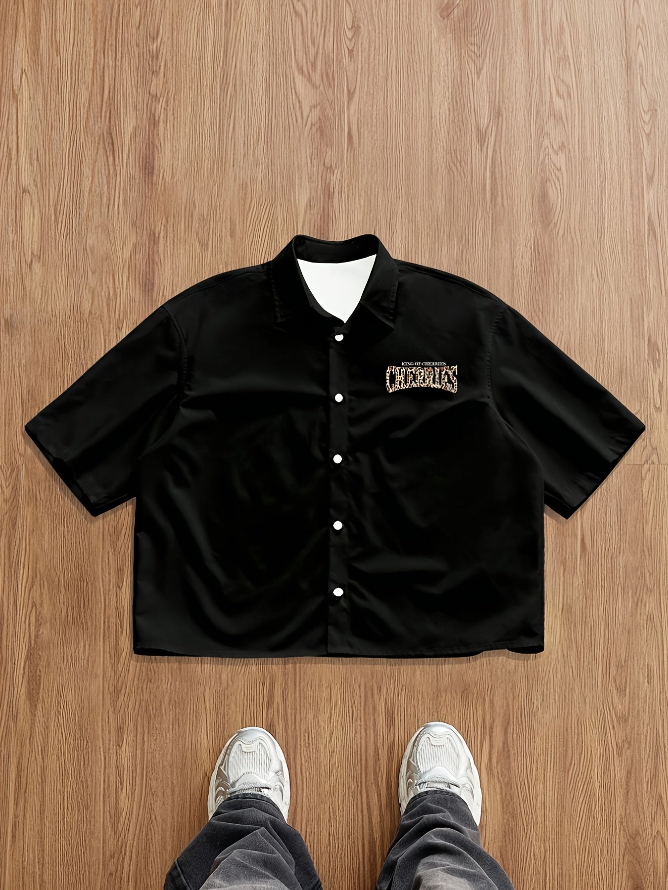 Men'S Short-Sleeve Casual Summer Shirt with Cherry Letter Design on The Back