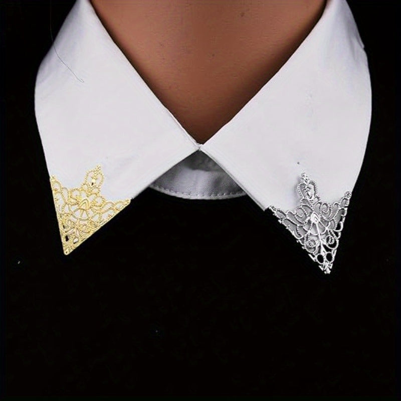 Lot de 2 pinces triangulaires rétro à motif ajouré, accessoires de mode raffinés pour costumes et chemises homme et femme