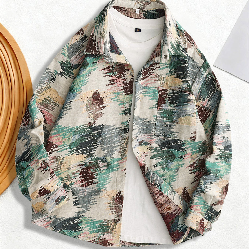 Chemise à manches longues vintage américaine en jacquard tissé pour homme, motif Van Gogh, idéale pour les étudiants en art.