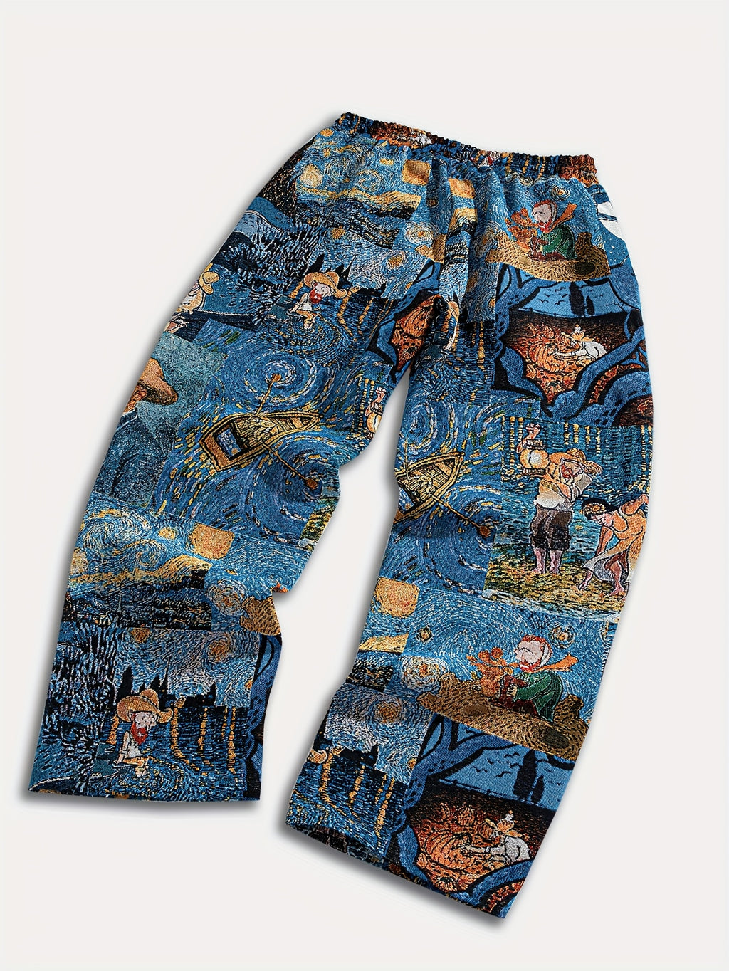 Pantalon décontracté pour homme, coupe droite, taille élastiquée avec cordon de serrage et poches - Tissu non extensible, coupe ample, confort toutes saisons, imprimé galaxie doré