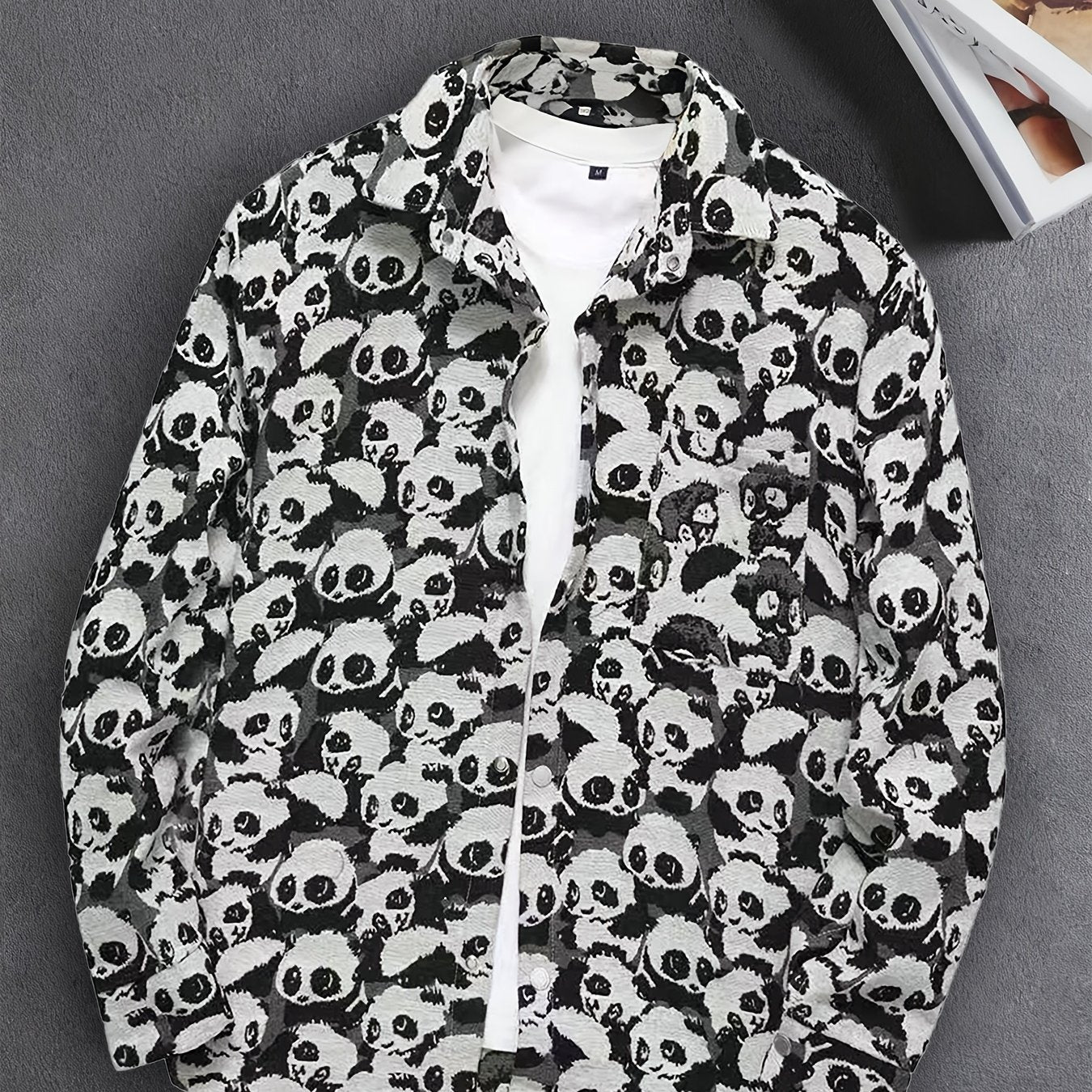 Men'S Vintage American Style Woven Bear Shirt Jacket, High-End Trendy Casual Shirt for Autumn