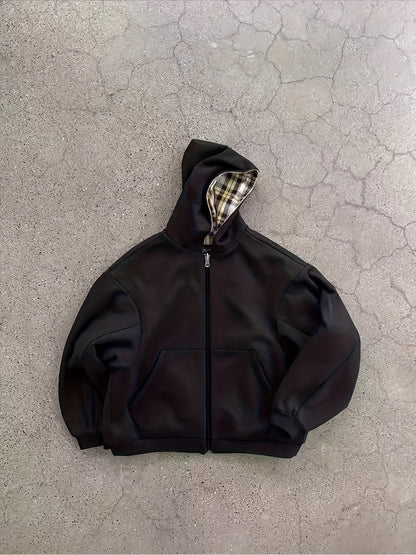 Y2K Vintage Plaid Hoodie, Carefully Selected for Wealth Attraction