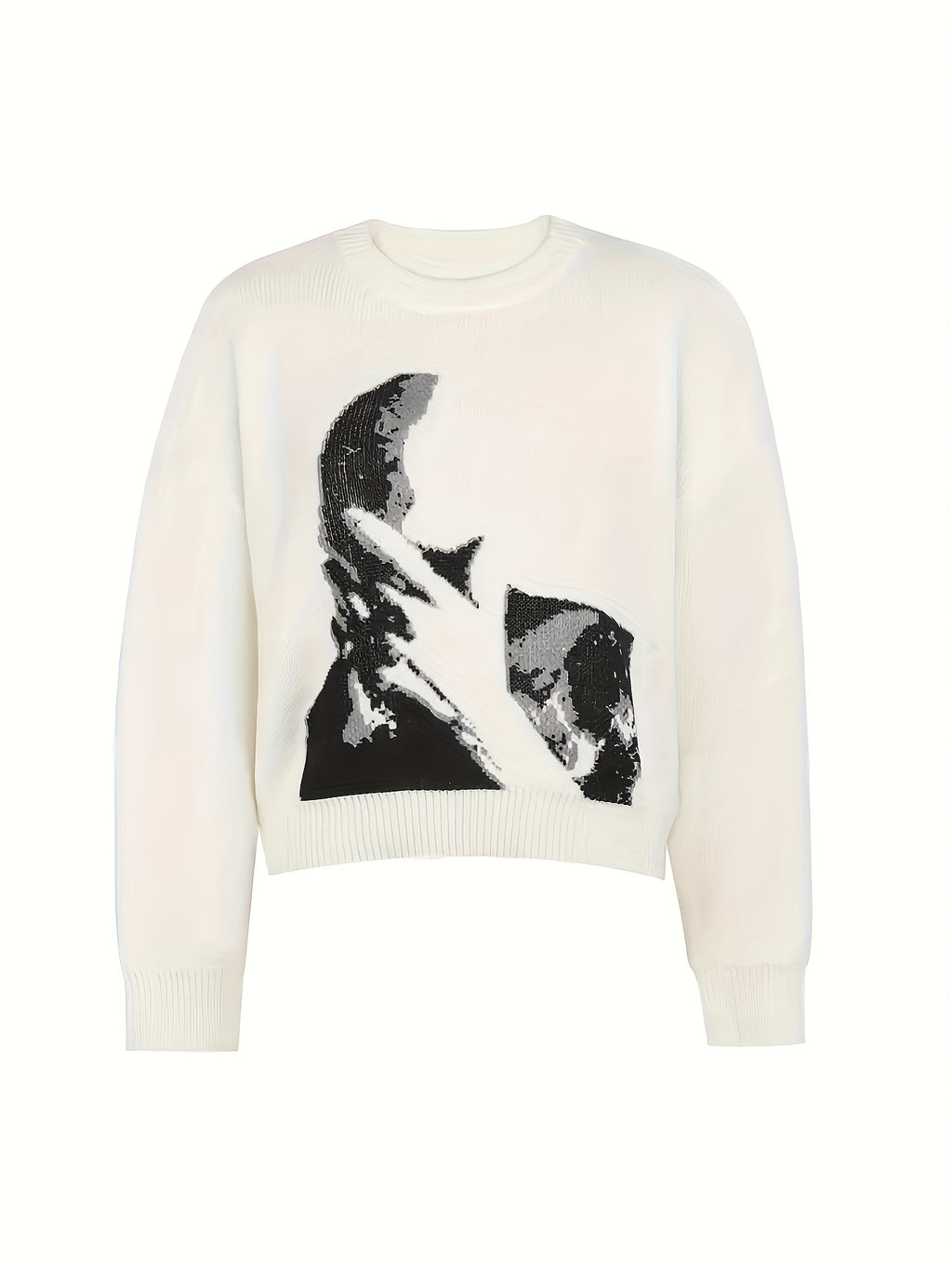 Pull femme Halloween et Noël - Pull graphique visage noir et blanc, pull doux au quotidien pour les tenues de fête d'Halloween, cadeaux de Noël - Pull chic et décontracté toute l'année pour femme, pull de fêtes, tenue festive, motif géométrique