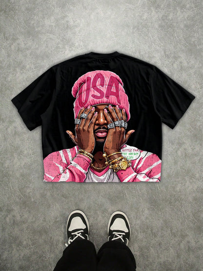 Men'S Casual Short Sleeve T-Shirt White, Men'S 3D Digital Print T-Shirt, Streetwear Style Hip Hop T-Shirt Rapper Graphic Tees, Men'S Short Sleeve T-Shirt, Casual Men'S T-Shirt Crew Neck Short Sleeve