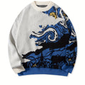 Pull unisexe à manches longues asymétriques, col rond, coupe ample et polyvalente, inspiré de la peinture à l'huile « La Nuit étoilée » de Van Gogh. Collection printemps-automne-hiver.
