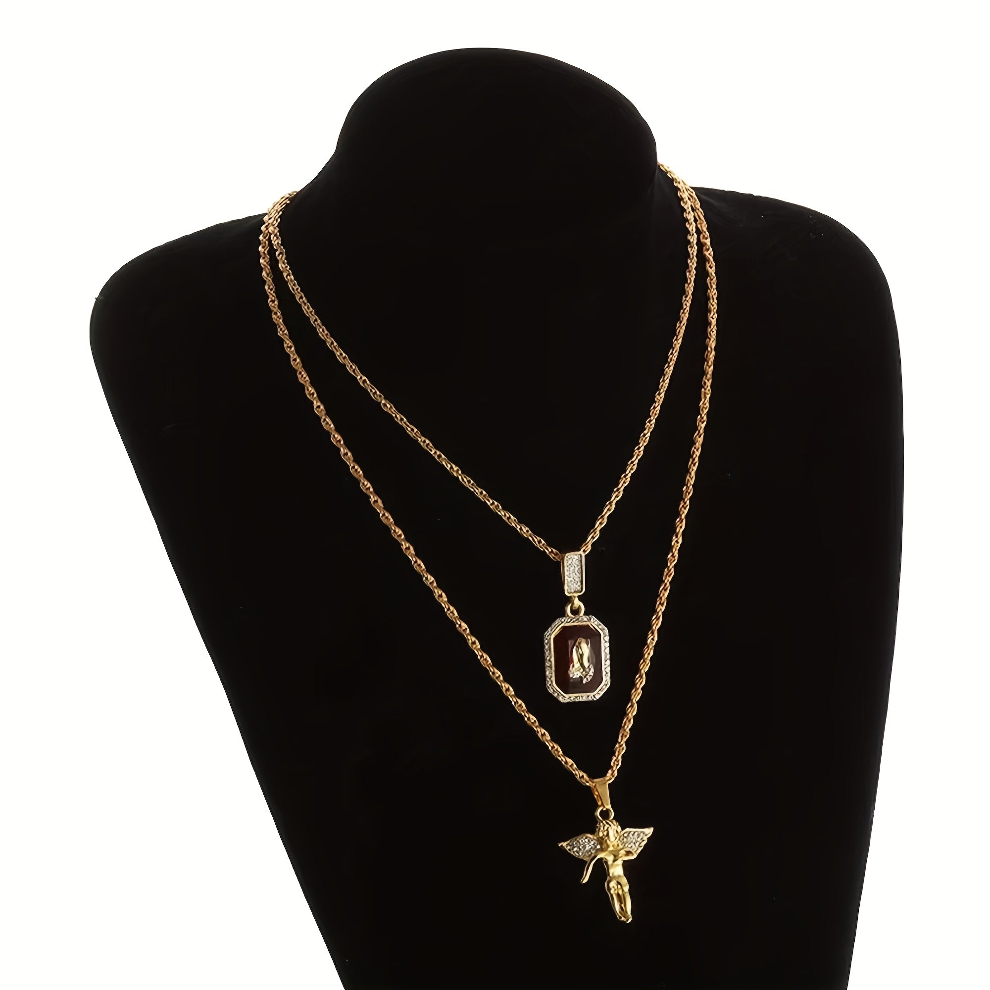 Un collier pendentif double couche style hip-hop pour homme, idéal à offrir aux pères, conjoints, petits amis, frères ou fils ; parfait pour les fêtes, la fête des pères, la Saint-Valentin et les anniversaires.