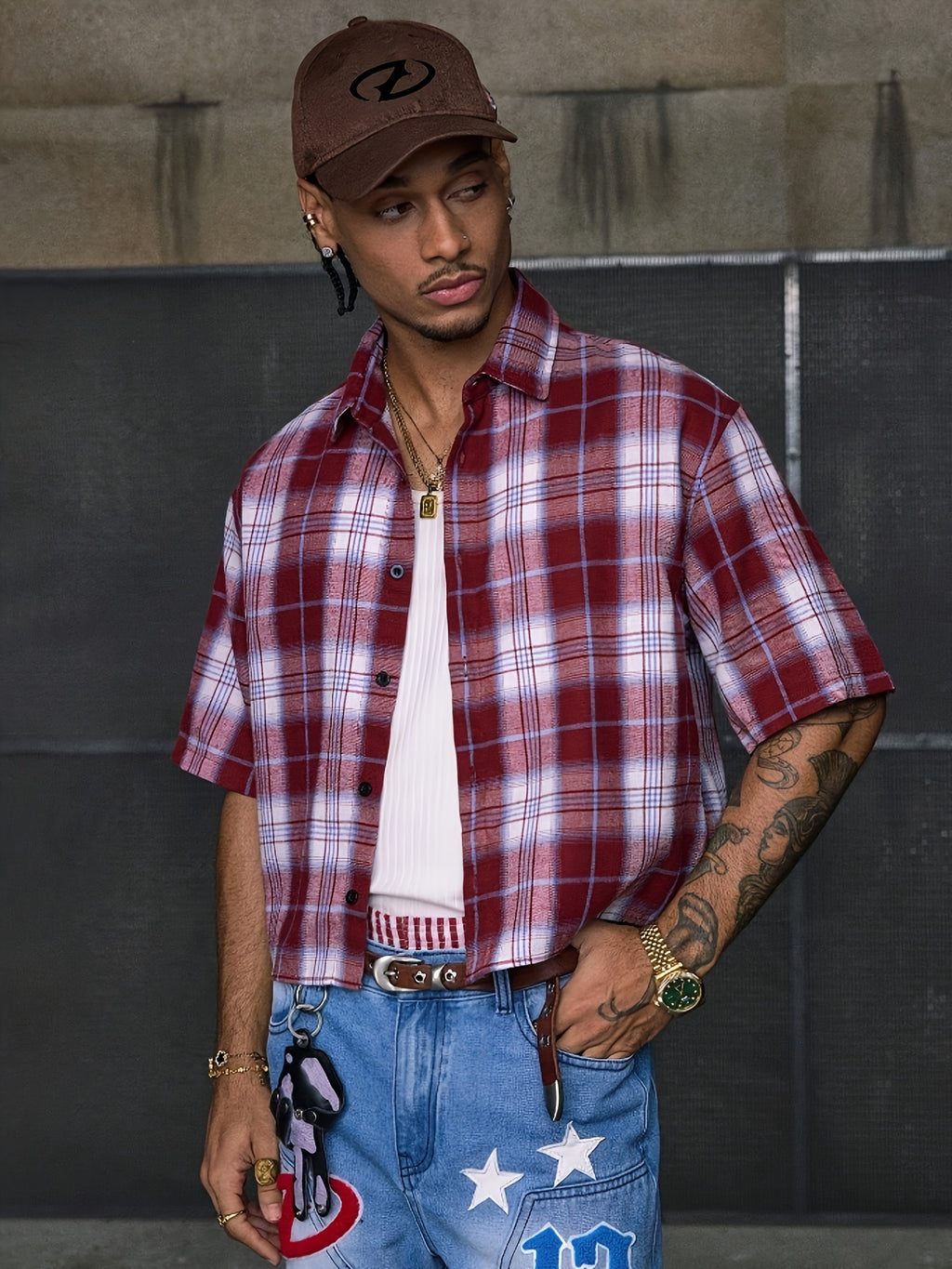 Chemise décontractée à manches courtes et imprimé patchwork, coupe ample, col à revers, plusieurs tailles pour homme