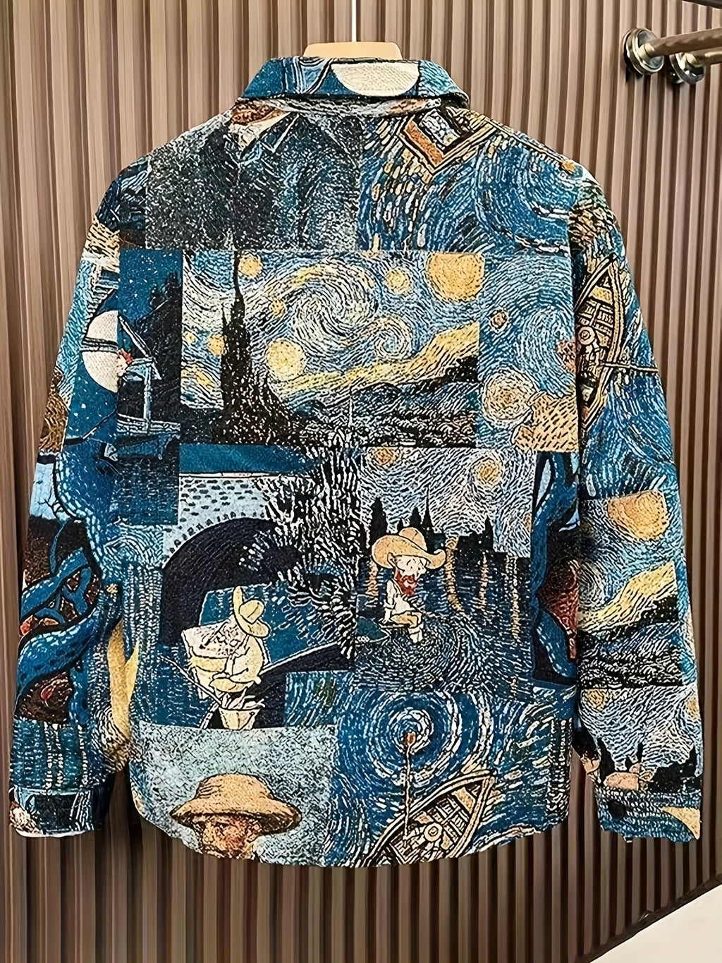 Chemise à manches longues vintage américaine en jacquard tissé pour homme, motif Van Gogh, idéale pour les étudiants en art.