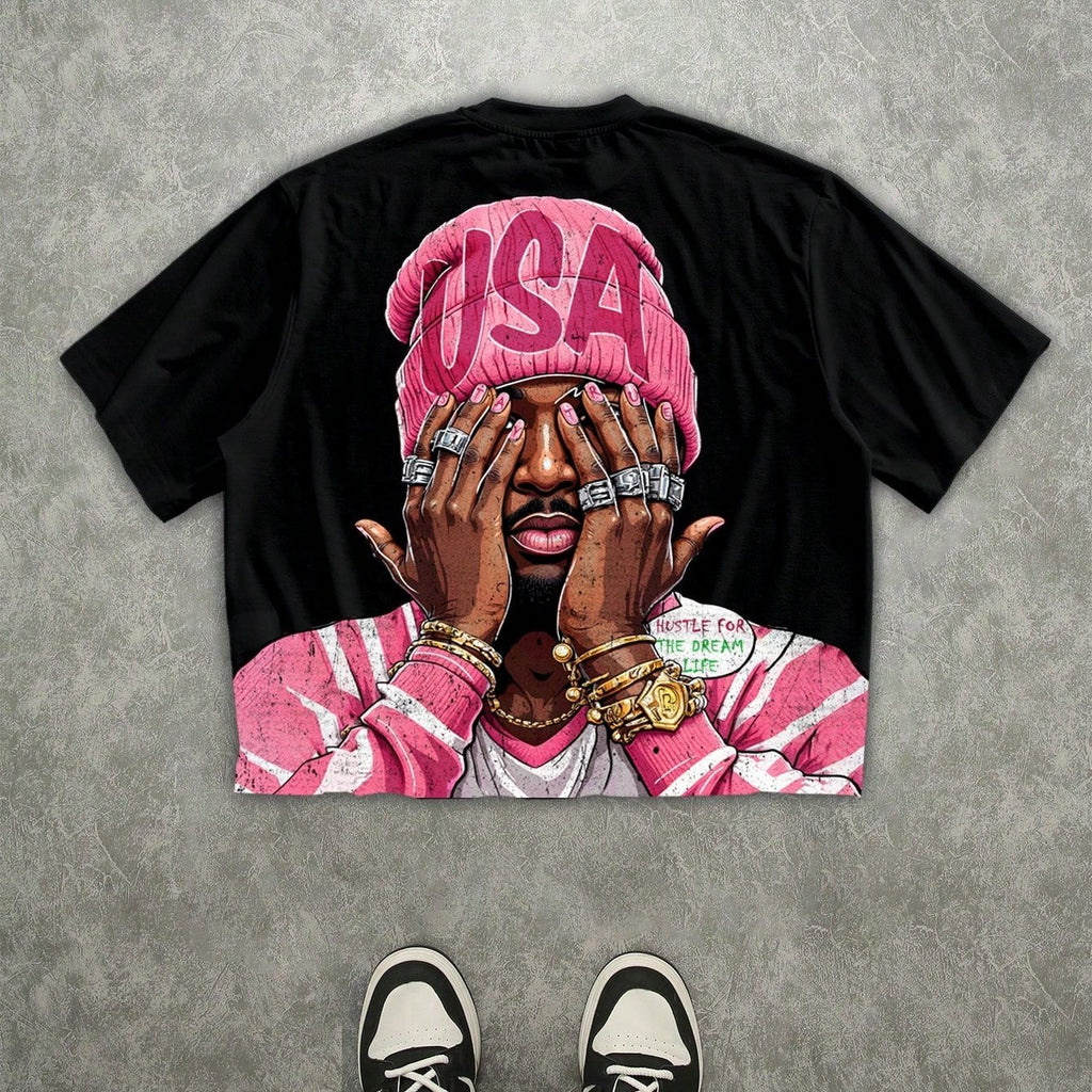 T-shirt blanc à manches courtes pour homme, imprimé numérique 3D, style streetwear hip-hop, t-shirt graphique rappeur, t-shirt à manches courtes pour homme, t-shirt décontracté à col rond et manches courtes pour homme