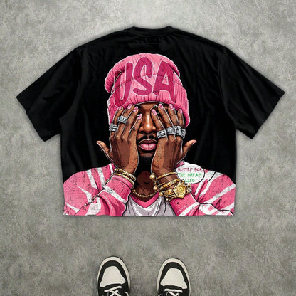 Men'S Casual Short Sleeve T-Shirt White, Men'S 3D Digital Print T-Shirt, Streetwear Style Hip Hop T-Shirt Rapper Graphic Tees, Men'S Short Sleeve T-Shirt, Casual Men'S T-Shirt Crew Neck Short Sleeve