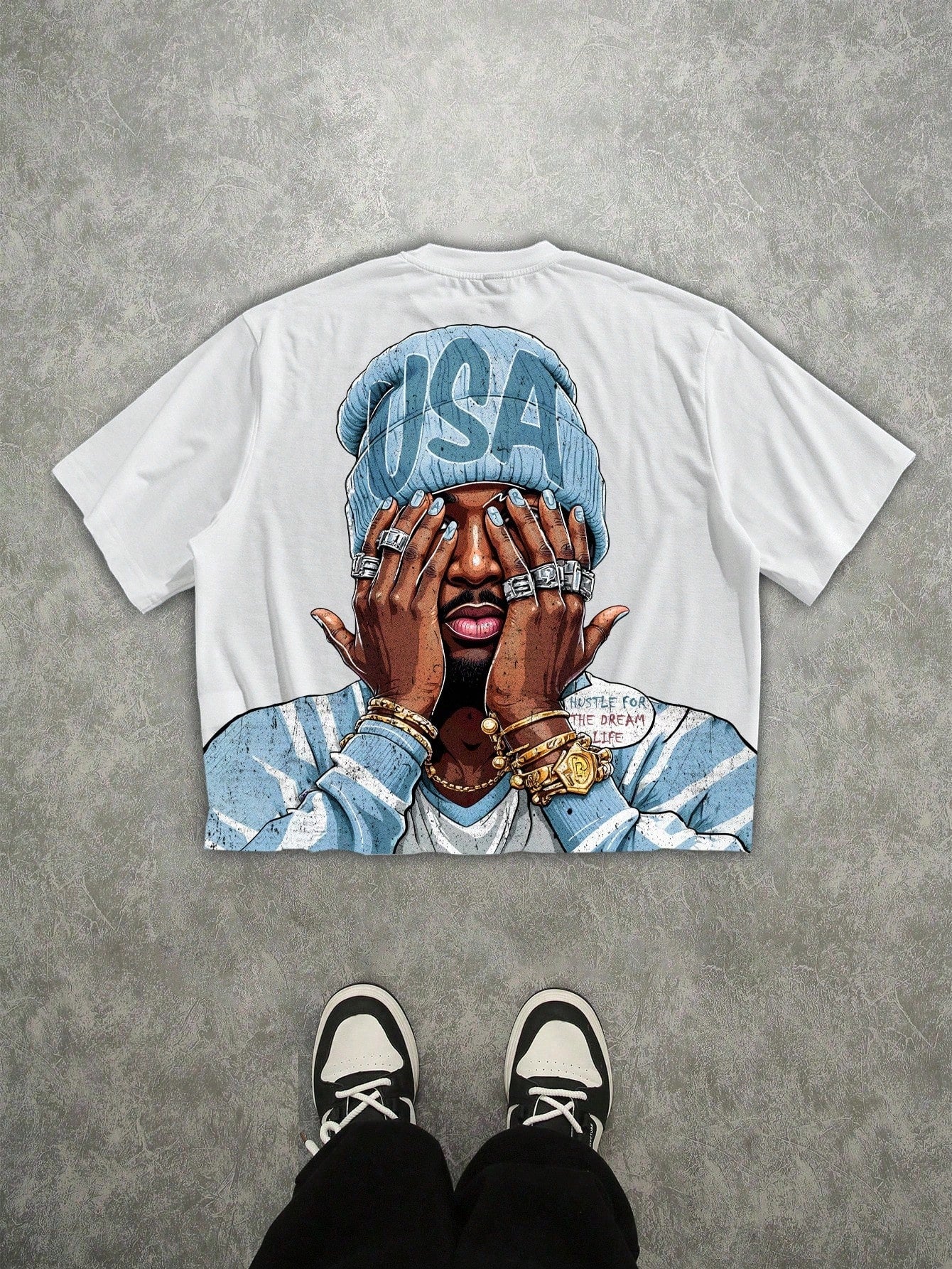 T-shirt blanc à manches courtes pour homme, imprimé numérique 3D, style streetwear hip-hop, t-shirt graphique rappeur, t-shirt à manches courtes pour homme, t-shirt décontracté à col rond et manches courtes pour homme