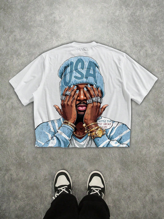 Men'S Casual Short Sleeve T-Shirt White, Men'S 3D Digital Print T-Shirt, Streetwear Style Hip Hop T-Shirt Rapper Graphic Tees, Men'S Short Sleeve T-Shirt, Casual Men'S T-Shirt Crew Neck Short Sleeve