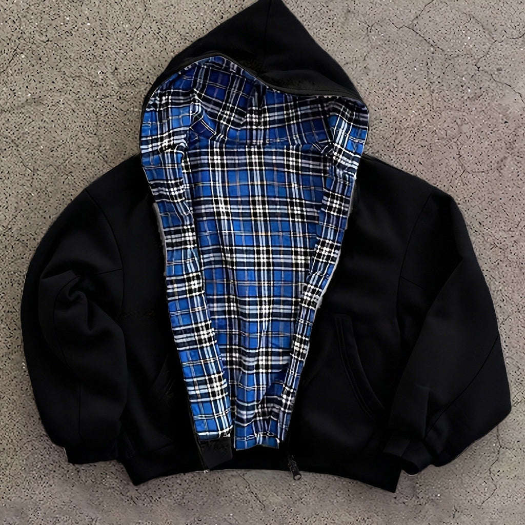 Sweat à capuche à carreaux vintage Y2K, soigneusement sélectionné pour attirer la richesse