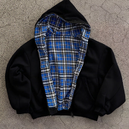 Y2K Vintage Plaid Hoodie, Carefully Selected for Wealth Attraction