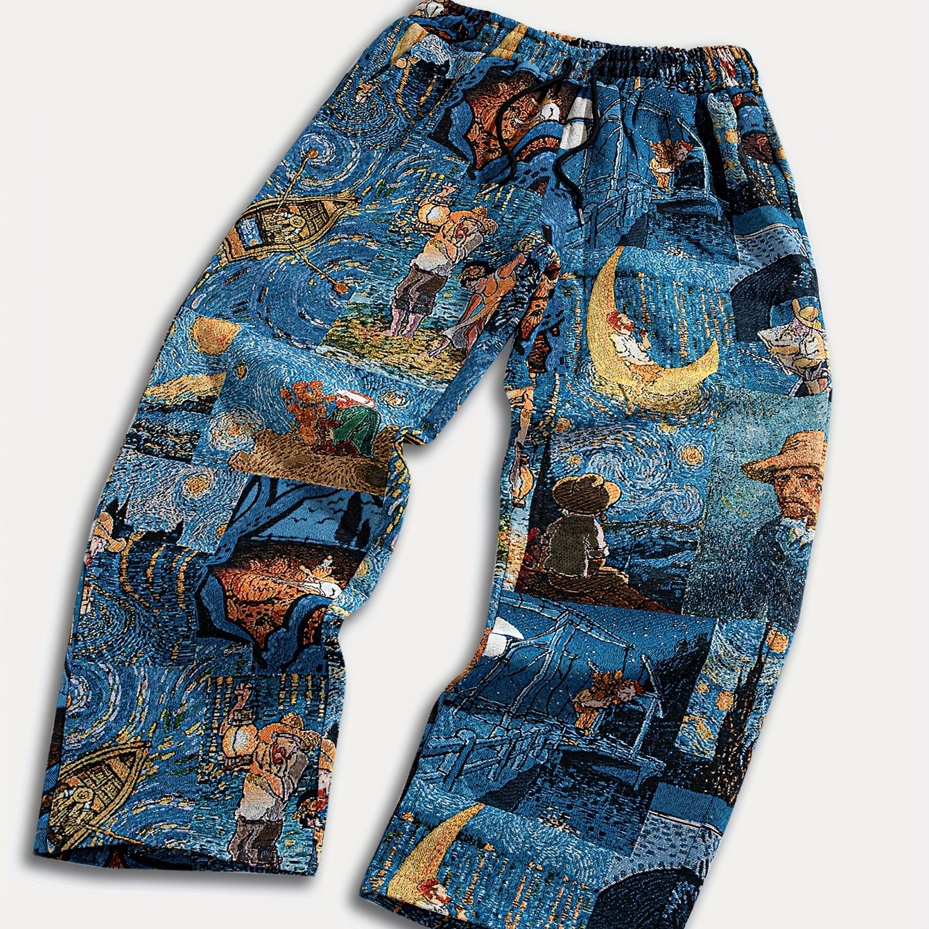 Pantalon décontracté pour homme, coupe droite, taille élastiquée avec cordon de serrage et poches - Tissu non extensible, coupe ample, confort toutes saisons, imprimé galaxie doré