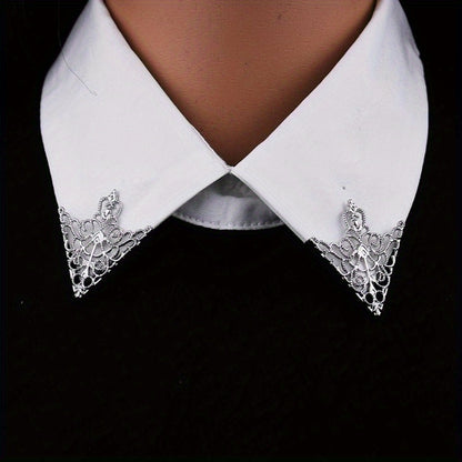 2pcs Retro Hollow Pattern Triangle Clips, Exquisite Fashion Accessories for Men's and Women's Suits & Shirts