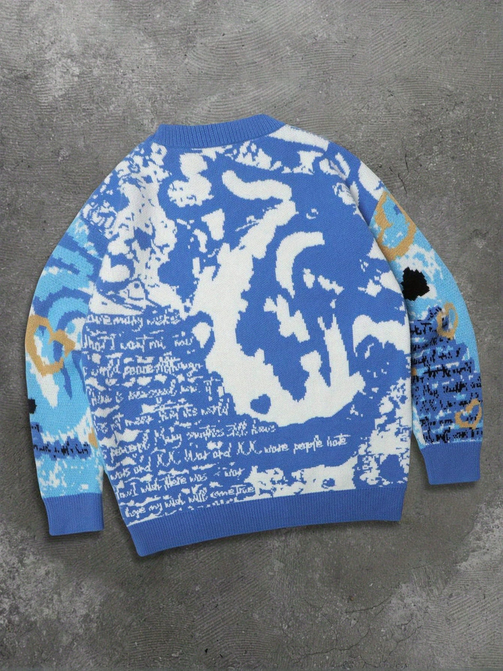 Pull unisexe à manches longues et col rond, style peinture à l'huile, imprimé lettres, cœurs et aigles, collection printemps-automne-hiver. Coupe ample et décontractée.