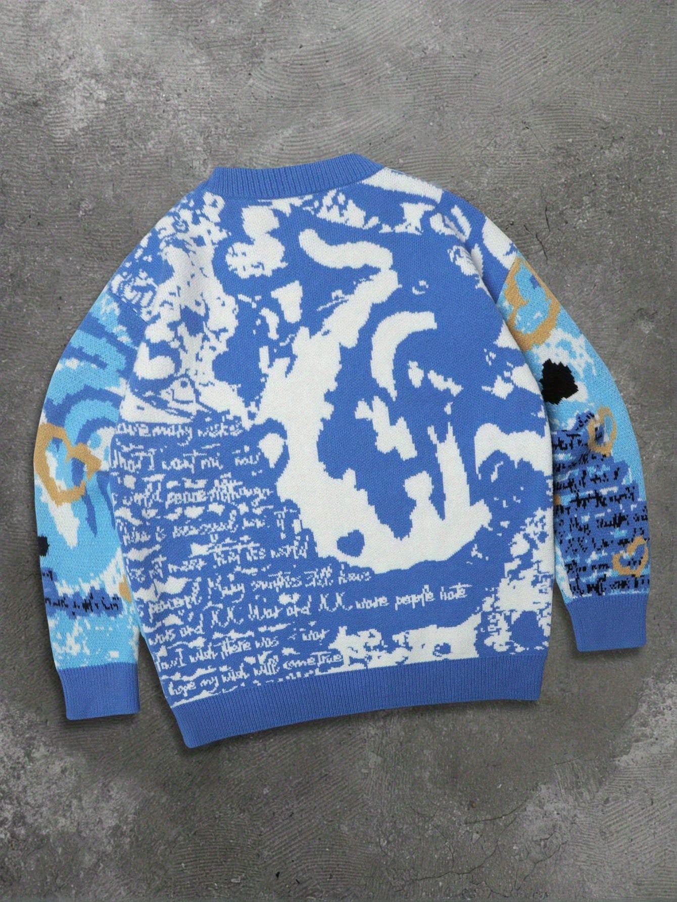 Pull unisexe à manches longues et col rond, style peinture à l'huile, imprimé lettres, cœurs et aigles, collection printemps-automne-hiver. Coupe ample et décontractée.