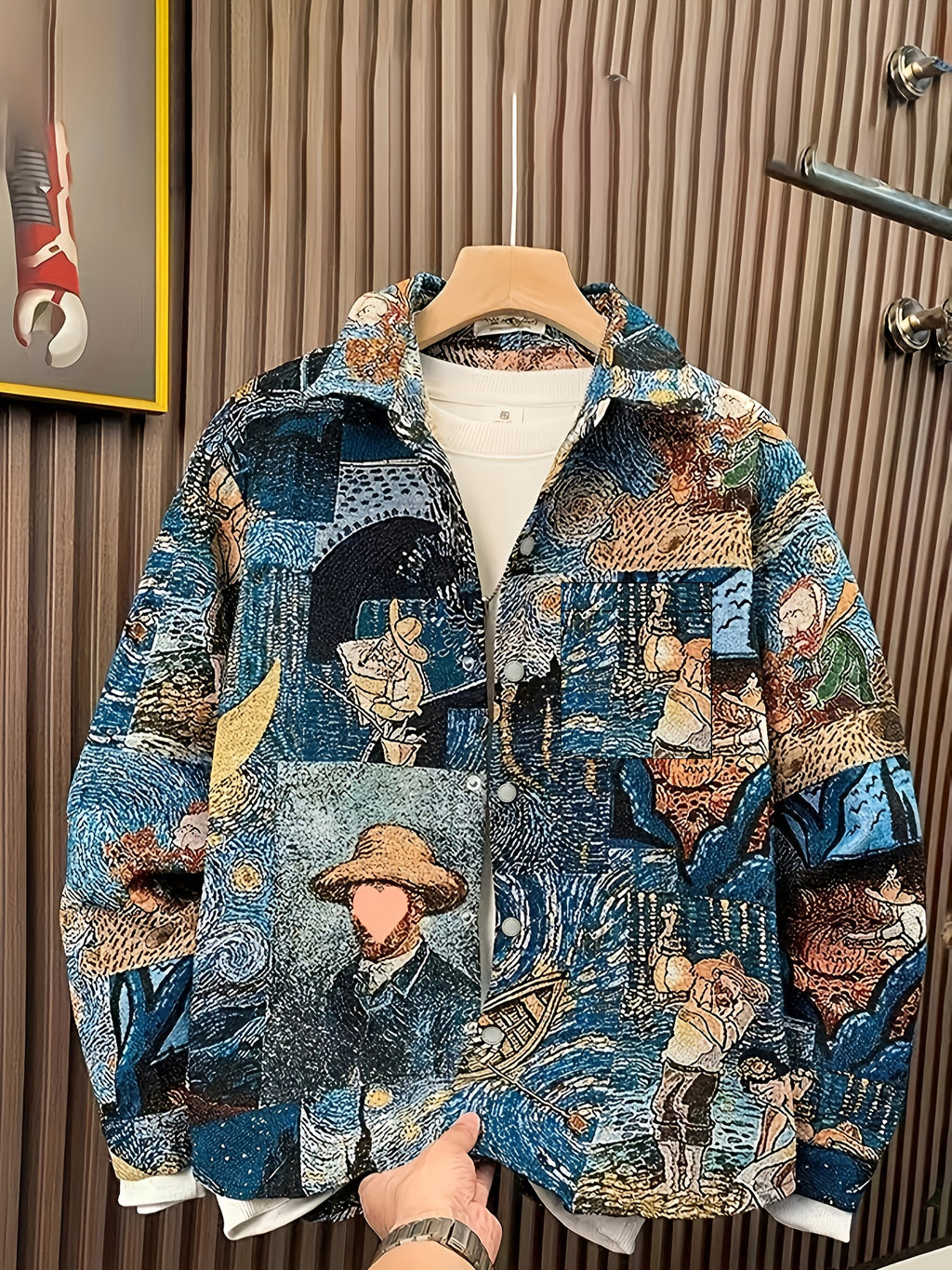 Chemise à manches longues vintage américaine en jacquard tissé pour homme, motif Van Gogh, idéale pour les étudiants en art.