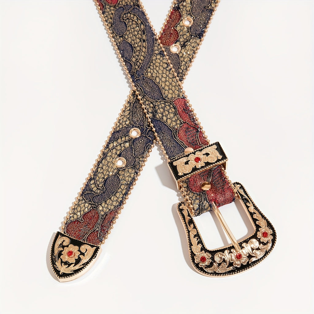Ensemble 3 pièces style western sculpté avec chemise boutonnée à motif floral et broderie en maille, en denim pour femme, idéal pour les sorties quotidiennes et les robes de soirée, à porter avec une ceinture pour homme