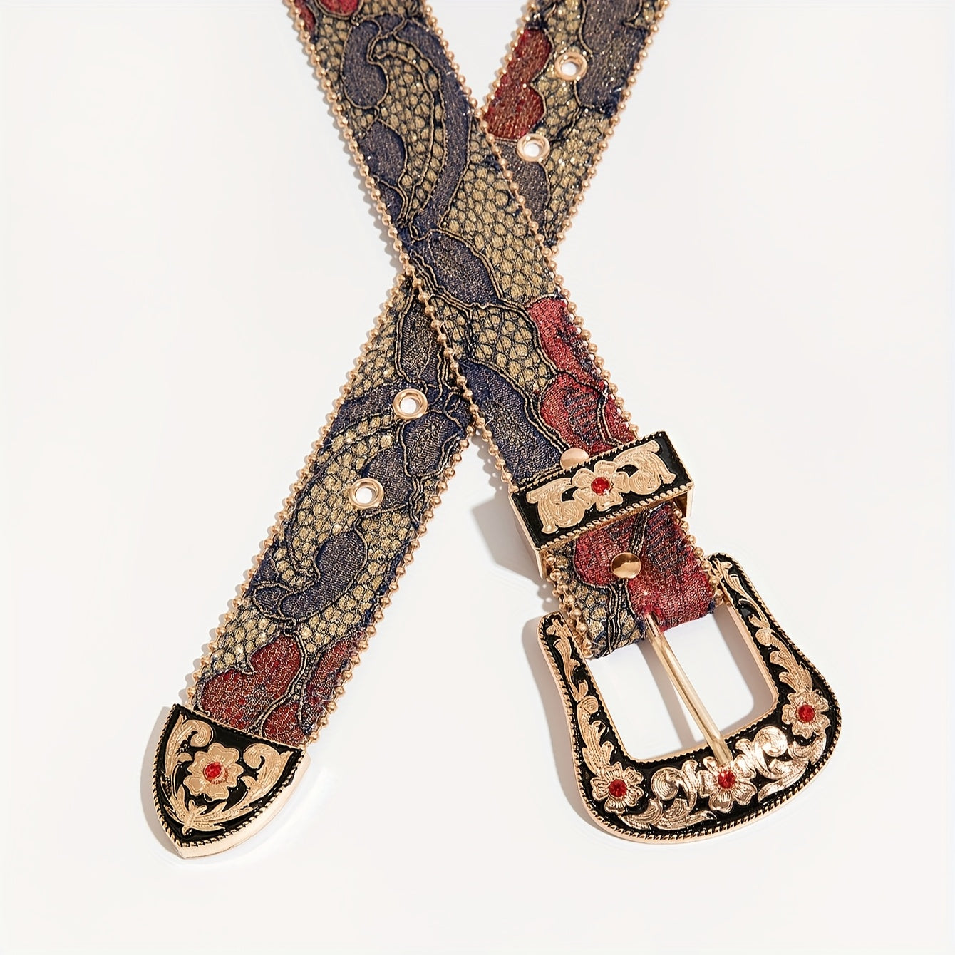 Ensemble 3 pièces style western sculpté avec chemise boutonnée à motif floral et broderie en maille, en denim pour femme, idéal pour les sorties quotidiennes et les robes de soirée, à porter avec une ceinture pour homme