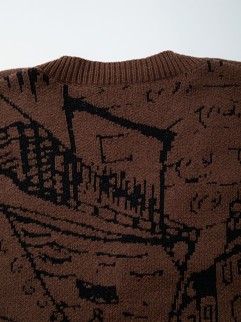 Cardigan homme décontracté en maille ample, motif Mona Lisa style vintage | Col V, manches longues, automne/hiver, ANDREILEE