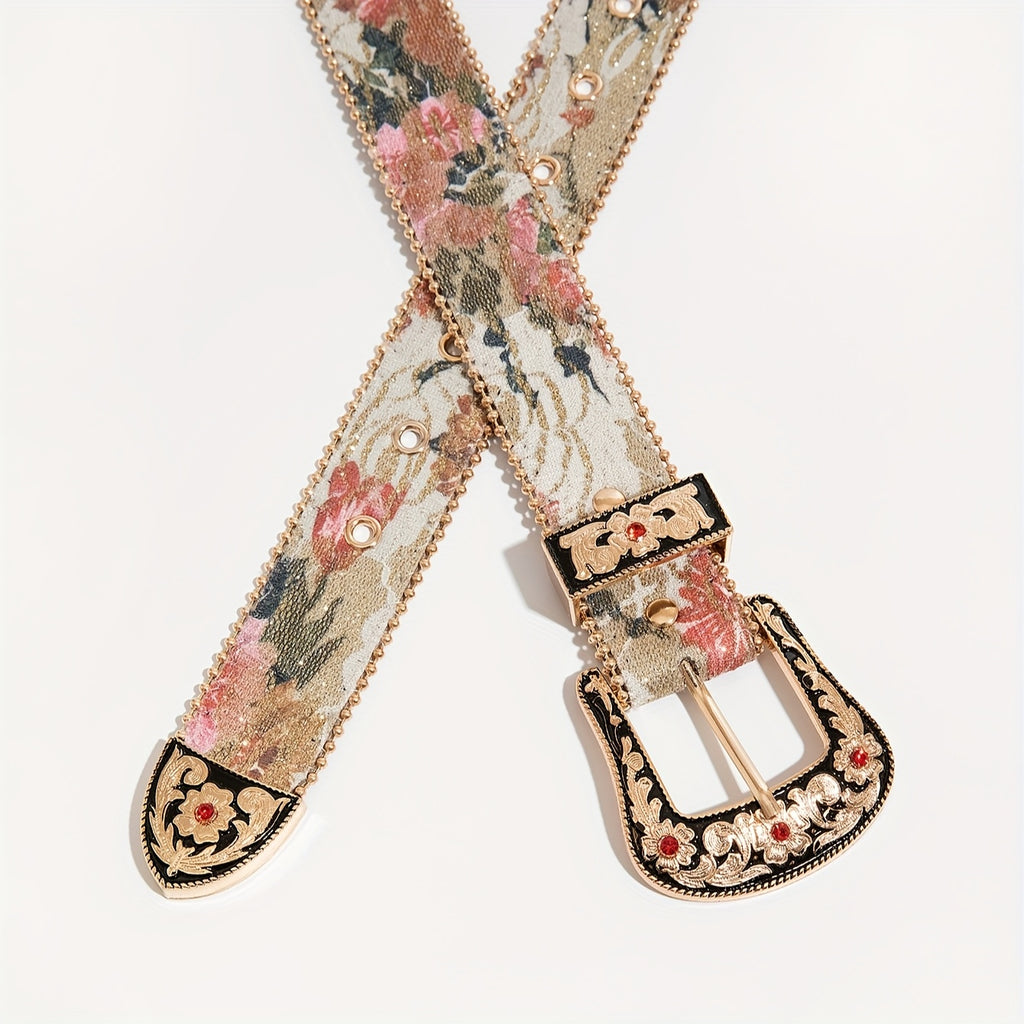 Ensemble 3 pièces style western sculpté avec chemise boutonnée à motif floral et broderie en maille, en denim pour femme, idéal pour les sorties quotidiennes et les robes de soirée, à porter avec une ceinture pour homme