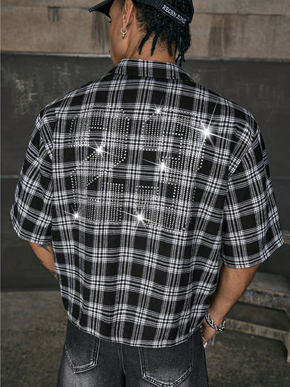 Men's Multi-Size Loose Fit Lapel Short Sleeve Printed Patchwork Casual Shirt