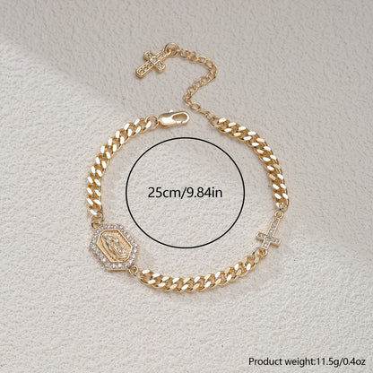 Vintage And Elegant 14K Gold-Plated Religious Bracelet Inlaid with Cubic Zirconia, Unisex Fashion Jewelry, Suitable for Daily Prayer, Self-Salvation Meditation. Daily Wear, Gifts, Parties, Christmas, Halloween, Jewelry Additi