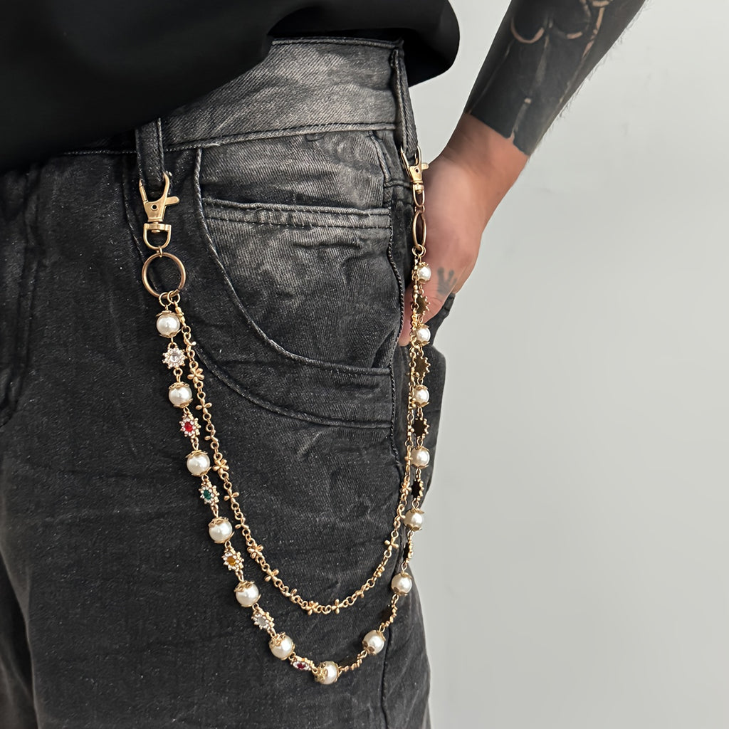 Chaîne en denim 1 pièce, petite chaîne à fleurs, style hip-hop, strass colorés, pendentif chaîne de taille, streetwear