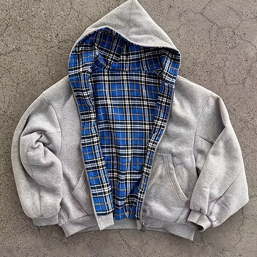 Sweat à capuche à carreaux vintage Y2K, soigneusement sélectionné pour attirer la richesse